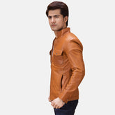 Tinet Tan Leather Biker Jacket